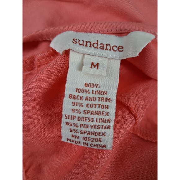 Sundance Dress Medium Coral Color Handkerchief Hem Linen Resort Sleeveless - Picture 4 of 10